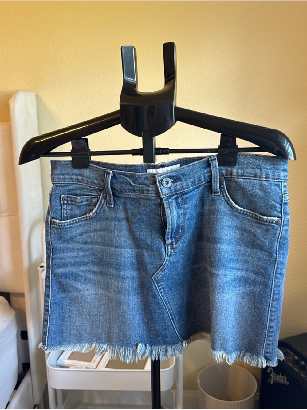 James Jeans Light Blue Denim Frayed-Hem Mini Skirt